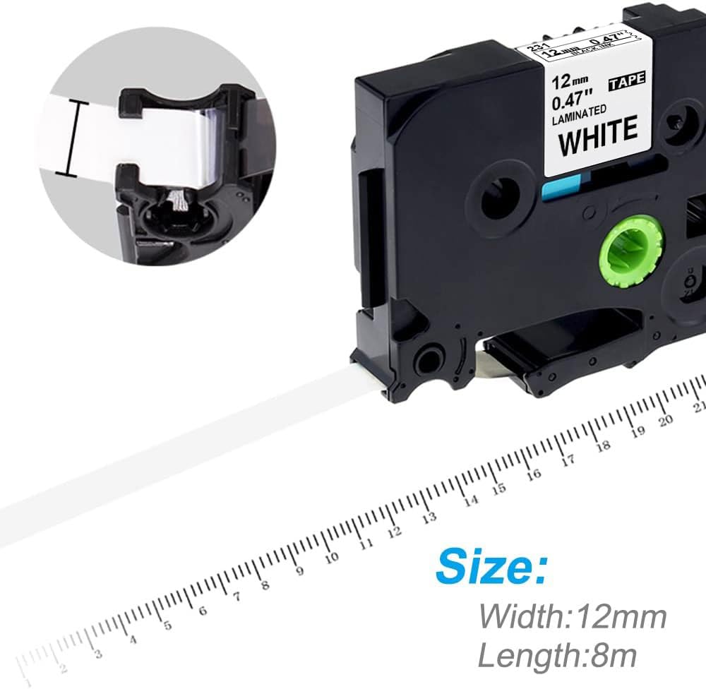 5 x Wonfoucs Cintas de Etiquetas Compatible para Brother P touch TZe-231 TZe231 12mm x 8m Negro sobre Blanco Laminada Tape Cassette para Brother H100 H110 H100LB H107B D600 E110VP D210 Tapes
