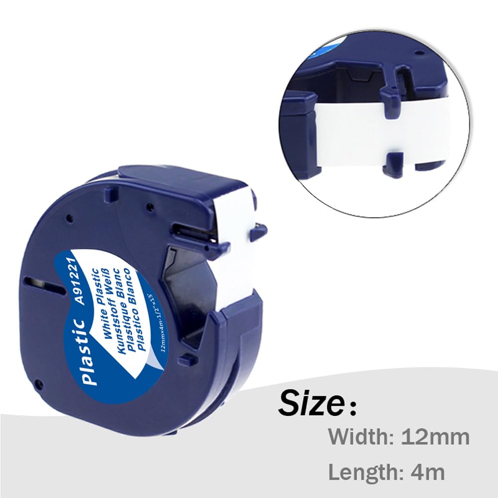 5X Wonfoucs Letratag Label Tape Compatible with Dymo Letratag Label Tape 12mm x 4m, Refills LetraTag 91221 12267 Black on Clear/White Tape for Dymo LetraTag LT-100H LT-100T LT-110T QX50 XR 2000