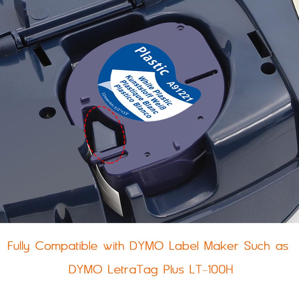 5X Wonfoucs Letratag Label Tape Compatible with Dymo Letratag Label Tape 12mm x 4m, Refills LetraTag 91221 12267 Black on Clear/White Tape for Dymo LetraTag LT-100H LT-100T LT-110T QX50 XR 2000