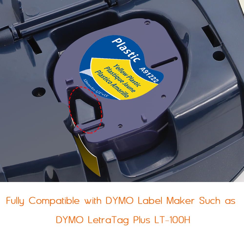 5x Kompatibel mit Dymo Etikettenband Gelb 12mm X 4m 91222 Passend füR Dymo Letratag Xr Lt-100h Lt-100t Lt-110t Qx50 Xm 200b Beschriftungsgerät