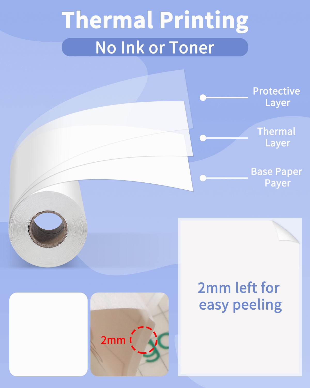 Mini Thermal Printer Sticker Paper 57mm x 30mm for M02 T02 PeriPage A6 Portable Pocket Mobile Printer and other Portable Printer, Mini Printer Thermal Paper White Self-Adhesive, 6 Rolls