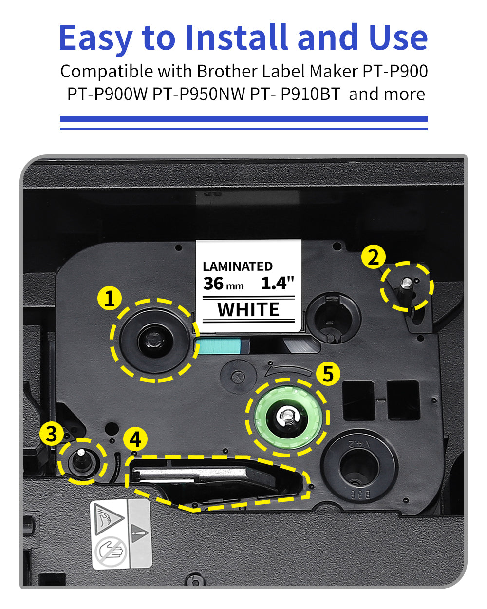 TZe-261 36mm Label Tape Replace for Brother P-Touch TZe261 1 1/2" TZe Tape 36mm 1.4" Laminated White TZ Tape Compatible with Brother P Touch PT-530 PT-P900W PT-P910BT, 4-Pack, for Indoor & Outdoor Use