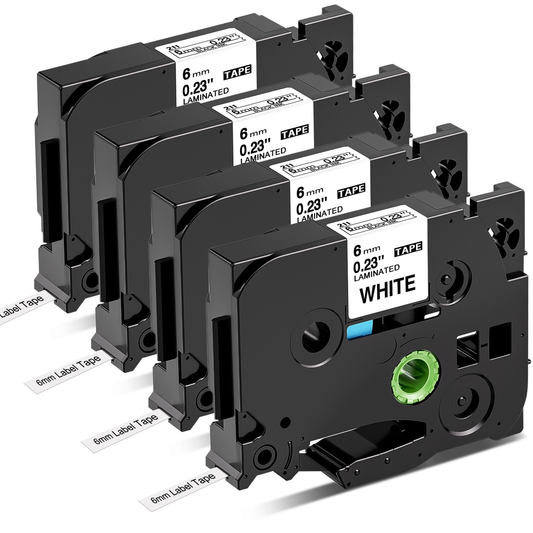Wonfoucs PTouch 6mm 1/4" (0.23") Laminated TZ Tape Replace for Brother TZe-211 TZe211 TZ-211 TZ211 P Touch Label Tape Narrow Work with Brother Label Maker PTD220 PTH110 PTD210 PT-D202, 8m, 4-Pack