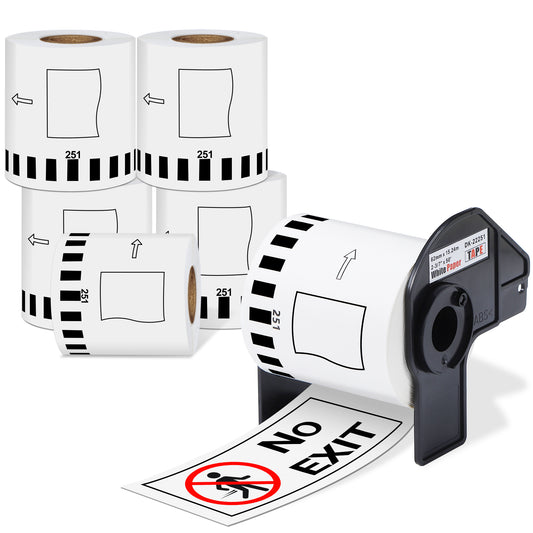 6 Rolls DK-2251 Continuous Length Replacement Labels Black/Red Label on White Paper Tape, Compatible Brother DK2251 Continuous Length Label Roll for QL-800, QL-810W, QL-820NWB, 2.4” x 50 feet