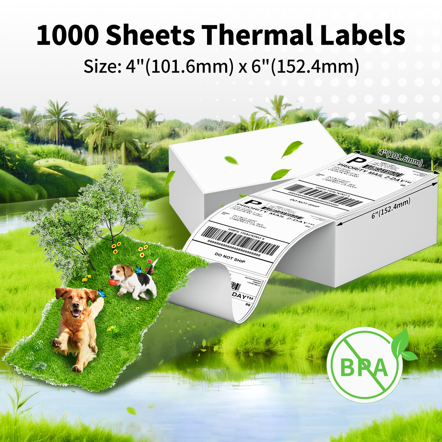 1000 Labels 4 x 6 Thermal Labels, Fanfold Shipping Label Paper for Thermal Printers, Permanent Adhesive Mailing Postage Labels for Shipping Packages, Compatible with Zebra Rollo Printer