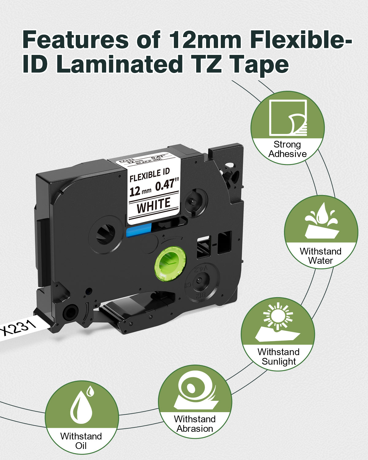 TZe-FX231 Flexible-ID Laminated White Tape 1/2" (0.47") Wide Replacement for Brother P-Touch TZefx231 Tape for Wire Wrapping and Flagging Work with Brother PTouch Label Maker PTD210 PTH110, 4-Pack