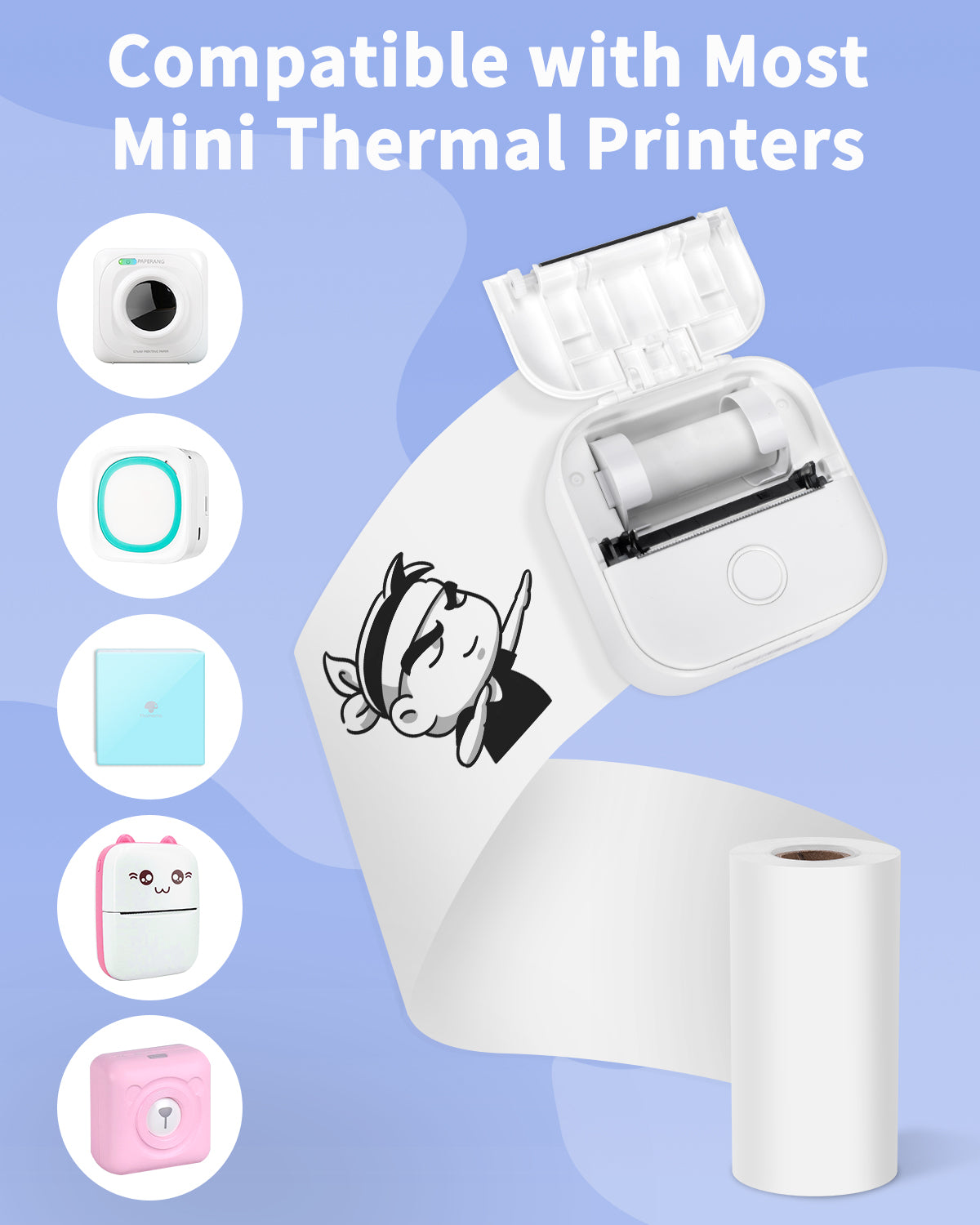 Mini Thermal Printer Sticker Paper 57mm x 30mm for M02 T02 PeriPage A6 Portable Pocket Mobile Printer and other Portable Printer, Mini Printer Thermal Paper White Self-Adhesive, 6 Rolls