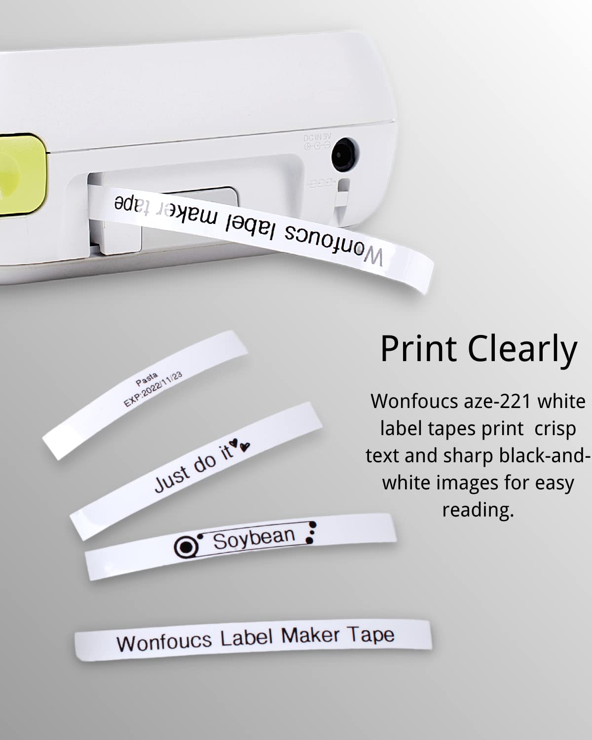 Wonfoucs Label Maker Tape 9mm Replacement for Brother TZ Tape 9mm 0.35 Laminated White TZe-221 TZe221 Compatible with Brother P-Touch PT-D220 PT-D210 PT-H103W PT-1890 PT-D600 PT-D410, 4-Pack