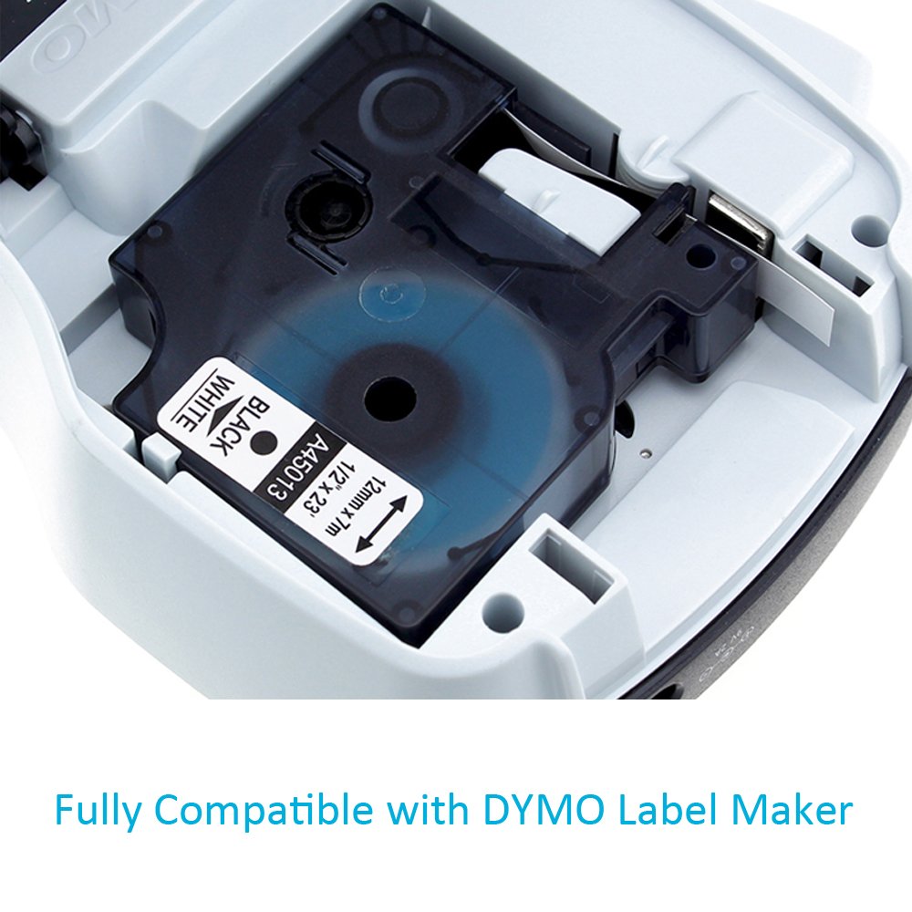 Nastro per Etichette Wonfoucs Compatibile con Dymo D1 12mm x 7m 45013 S0720530 Nero su Bianco Compatibile con Dymo LabelManager 160 210D 260P 280 300 350 400 260P, confezione da 3