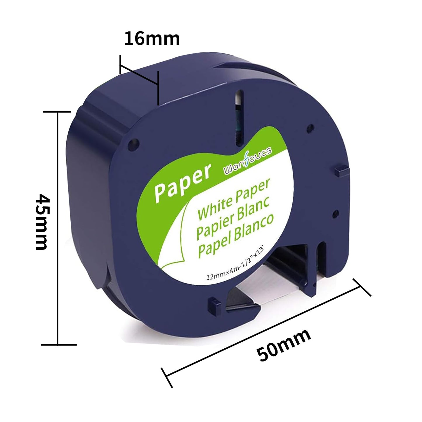 8-Pack Wonfoucs Label Tape Replace for Dymo LetraTag White Paper Refill 1/2'' x 13' 12mm x 4m Black on White LT Label Maker Tape for Dymo Letra Tag LT-100H Plus 200B LT-100T QX50 XR