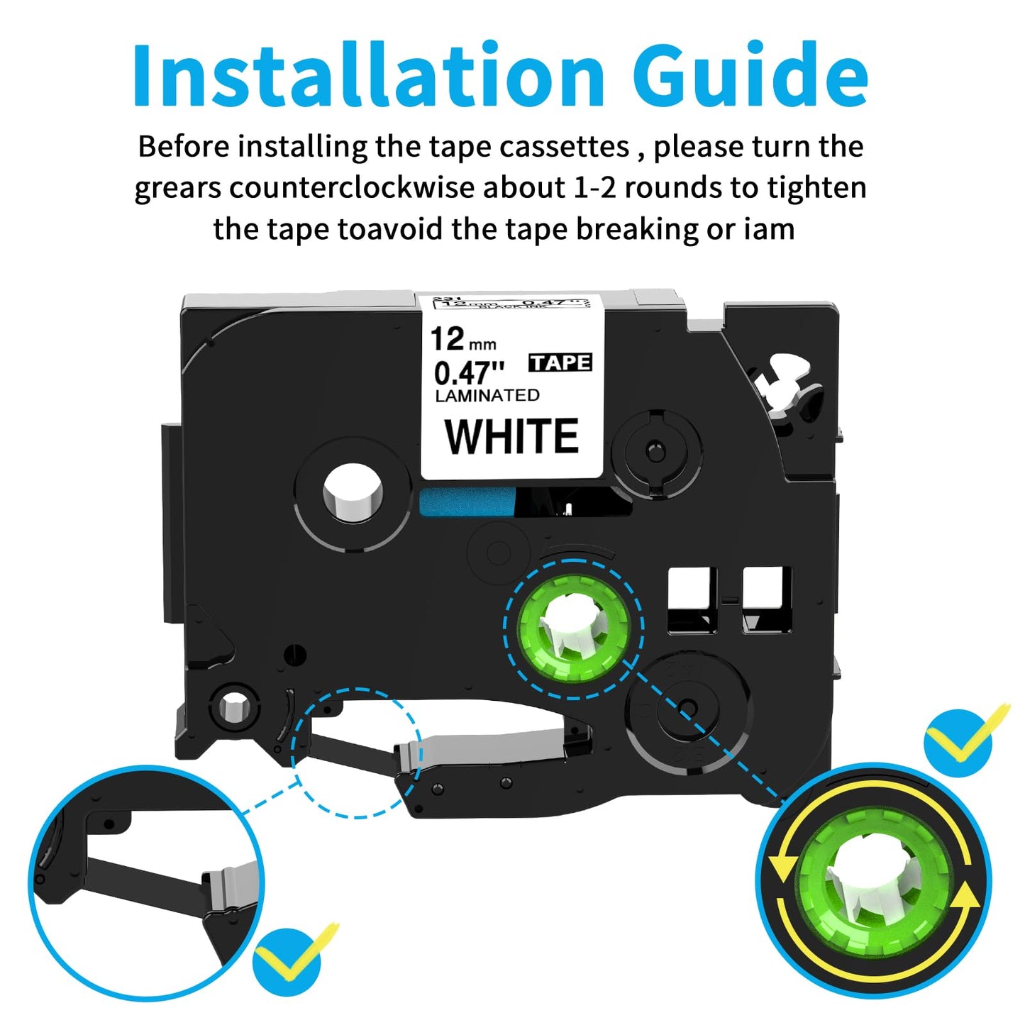 Nastro Wonfoucs Compatibile con Brother TZe231 Nastro Laminato TZ Tape 12mm 0.47 Nero su Bianco per Brother Etichettatrice P Touch H100LB H107B 1000 P300BT H110 H105 H100R Cube, 5Pz