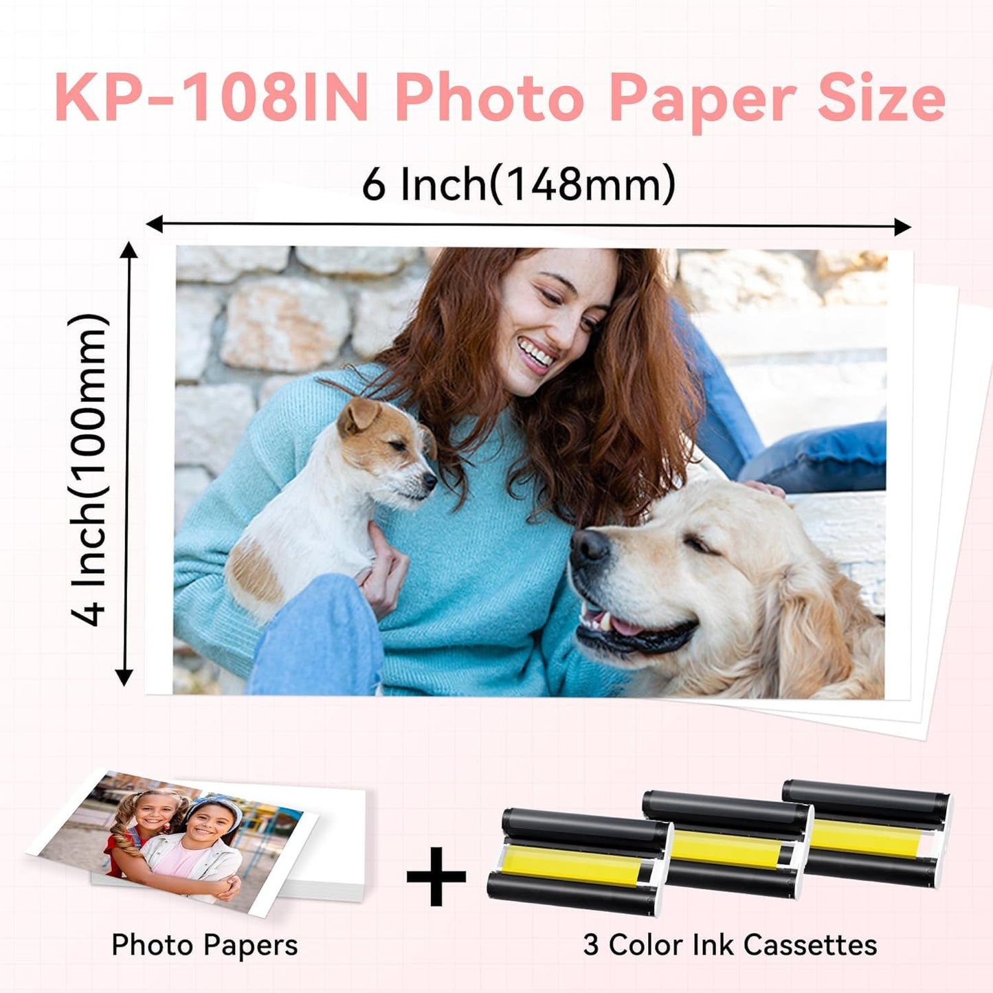 Compatible con Canon Selphy CP1300 CP1500 Papel y Tinta KP-108IN 3115B001 (AA), para Canon Selphy CP1200 CP1000 CP910 CP810 CP740, 108 Papel Fotográfic y 3 Cartuchos de Tinta, 10x15 cm