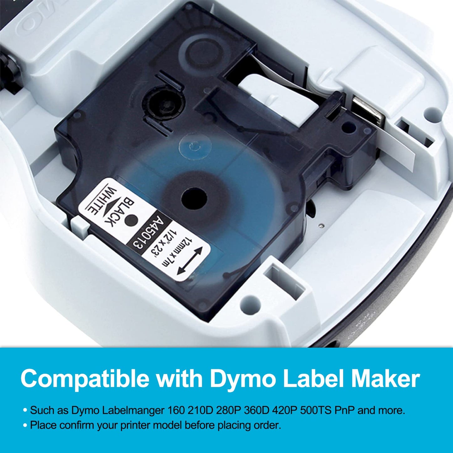 Wonfoucs 6 x Cintas de Etiquetas para Dymo D1 45013 S0720530 Compatible con Dymo D1 12mm x 7m Negro sobre Blanco para Dymo LabelManager 160 210D 280 360D 450 420P PnP LabelPoint 100