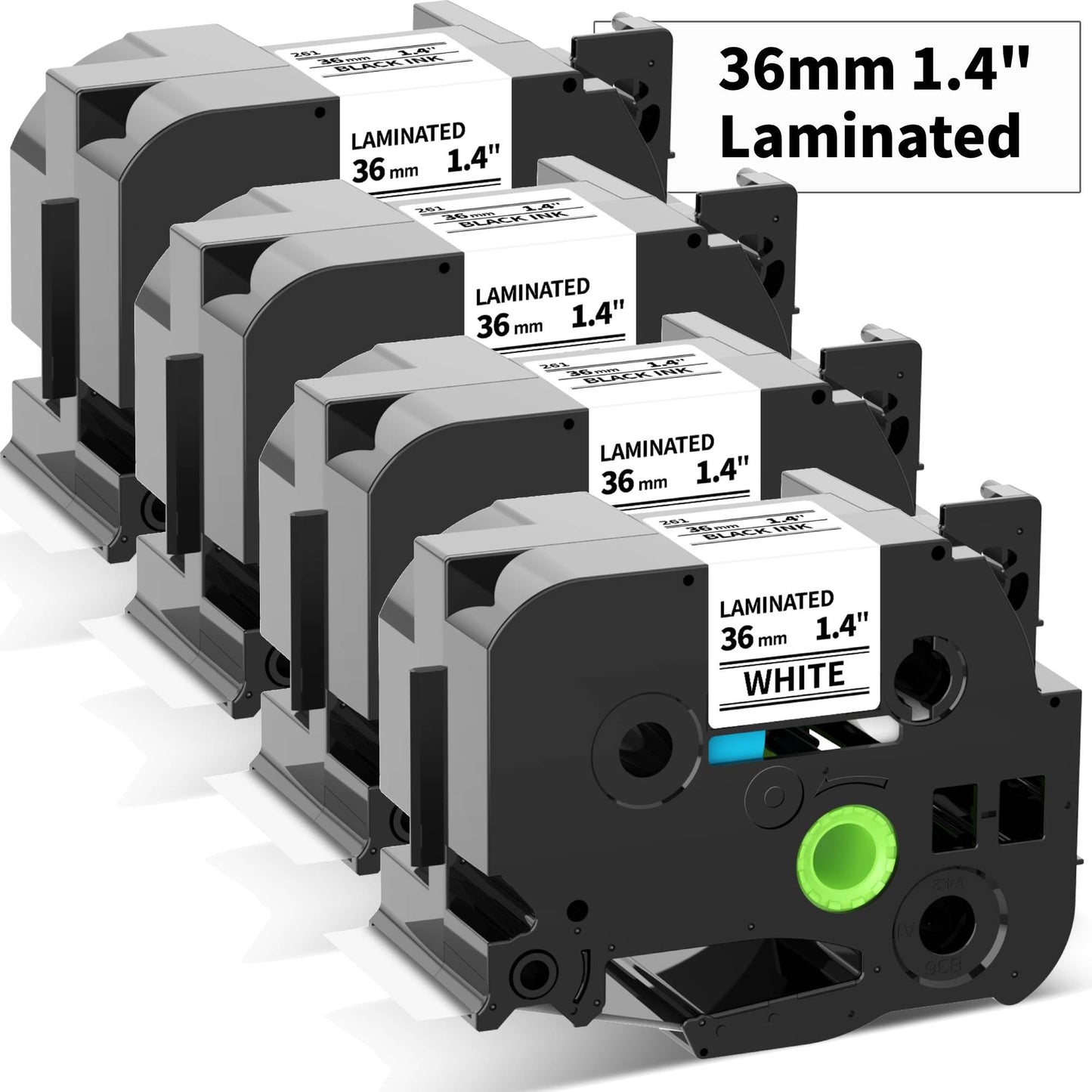 TZe-261 36mm Label Tape Replace for Brother TZe Tape 36mm 1.4'' Laminated White TZ Tape TZe261 Compatible with Brother P Touch Label Maker Tape PT-530 P900W P910BT, 4-Pack, for Indoor & Outdoor Use