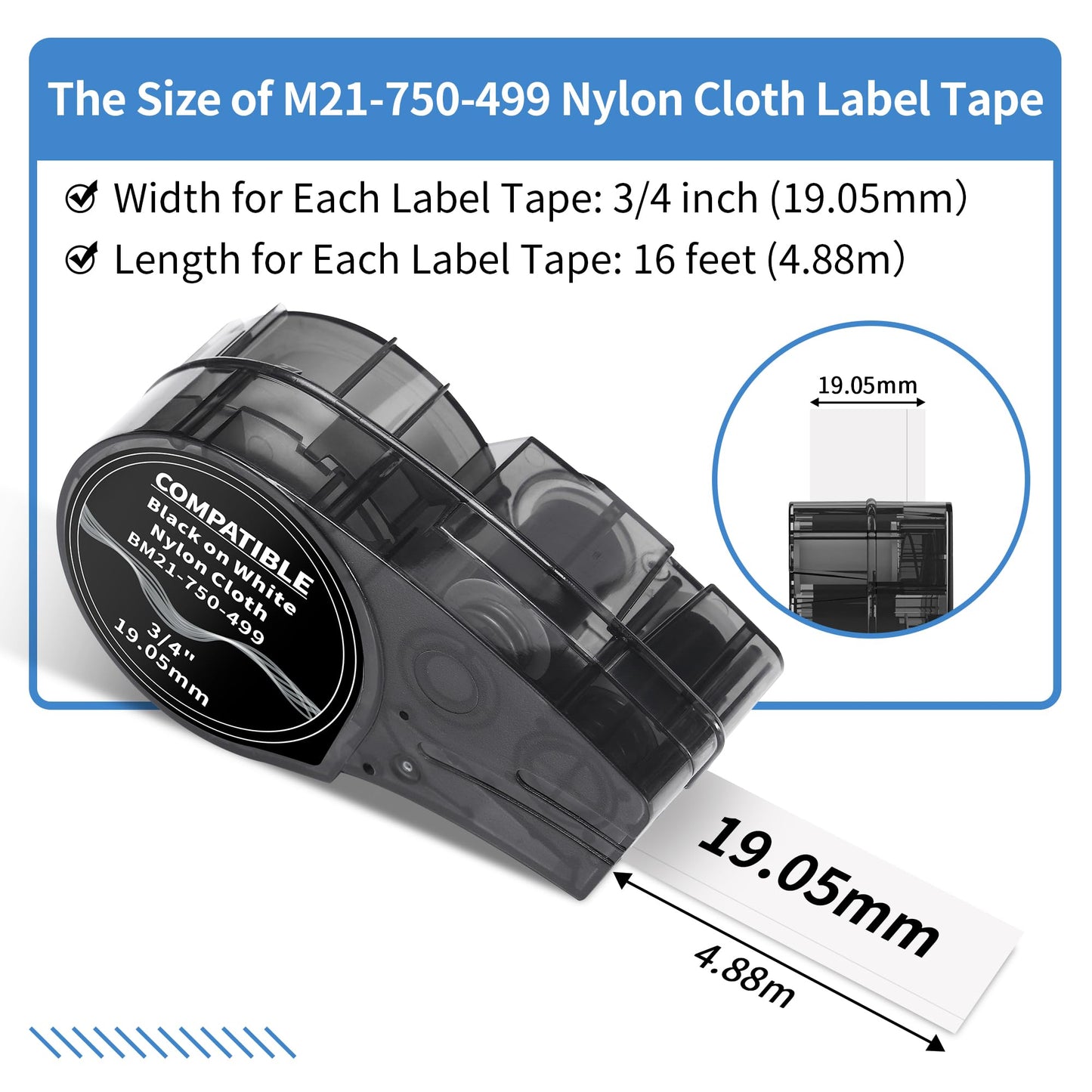 Wonfoucs Compatible Label Tape Replacememt for M21-750-499 Cartridge 3/4 inches Nylon Labels Tape, Multi-Purpose Nylon Cloth Film Label Cartridge for Wire/Cable Marking, 0.75'' Width, 4-Pack