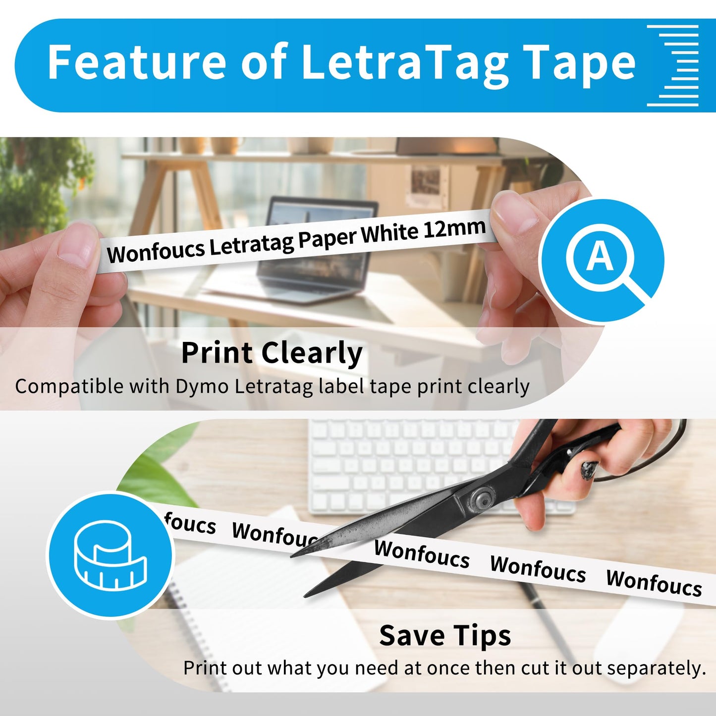 15-Pack Replacement for Dymo Letratag Refills White Paper Label, 1/2'' x 13' 12mm x 4m Black on White Label Maker Labeling Tape, Compatible for Dymo Letratag Label Maker LT-100T LT-100H QX50 XR