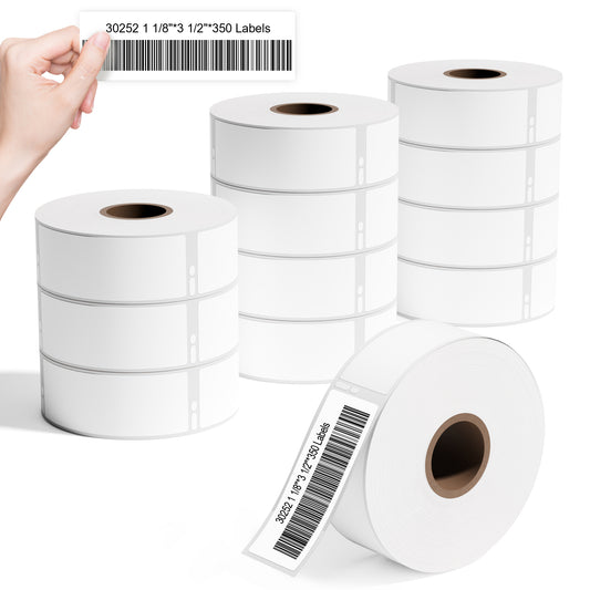 12 Rolls Compatible DYMO 30252 (1-1/8" x 3-1/2") LW White Mailing Address Labels & Barcode Labels - Compatible with DYMO Labelwriter 450, 4XL & Zebra Desktop Printers, 4200 Labels Total