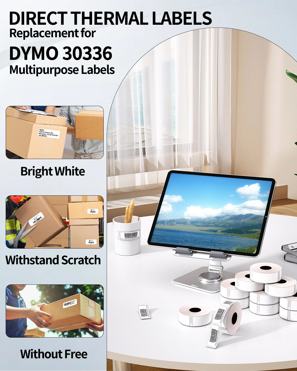 12 Rolls Replace for Dymo Labels 1 x 2-1/8 LW Multi-Purpose Labels 30336 Work with Dymo Labelwriter 450 4XL 450 Turbo Desktop Label Printer, Barcode Labels, Rerurn Address Labels