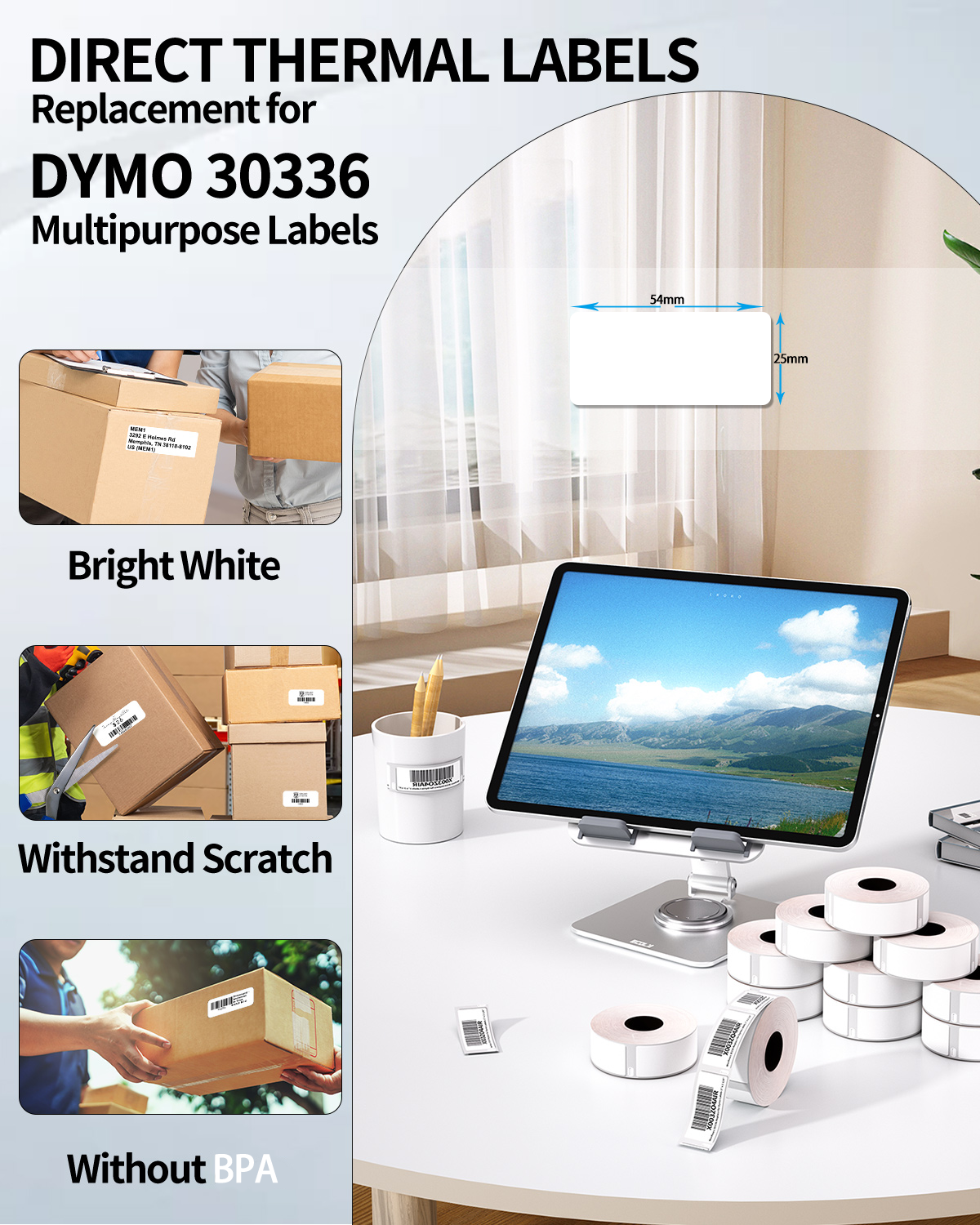 12 Rolls Replace for Dymo Labels 1 x 2-1/8 LW Multi-Purpose Labels 30336 Work with Dymo Labelwriter 450 4XL 450 Turbo Desktop Label Printer, Barcode Labels, Rerurn Address Labels