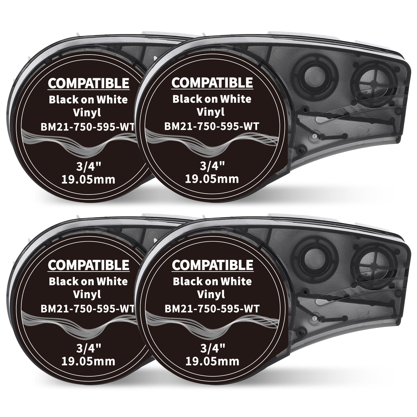 Wonfoucs Compatible Label Tape Replacememt for M21-750-595-WT All-Weather Vinyl Cartridge Ribbon, 3/4 inches Black on White Label Tape for Indoor & Outdoor, Lab and Equipment Labeling, 4-Pack