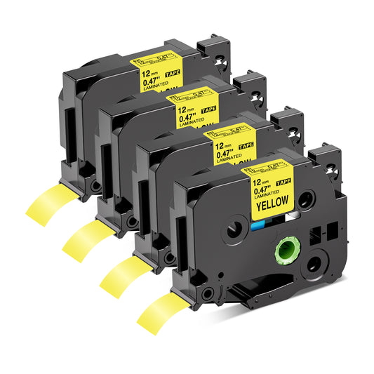 Wonfoucs Replace for TZe-631 Brother P Touch Label Maker Tape 12mm 0.47" Laminated Yellow Tape TZe631 TZ-631 TZ631, Work with Brother PTouch Label Printer PTD220 PTD210 PTH110, Black on Yellow, 4-Pack