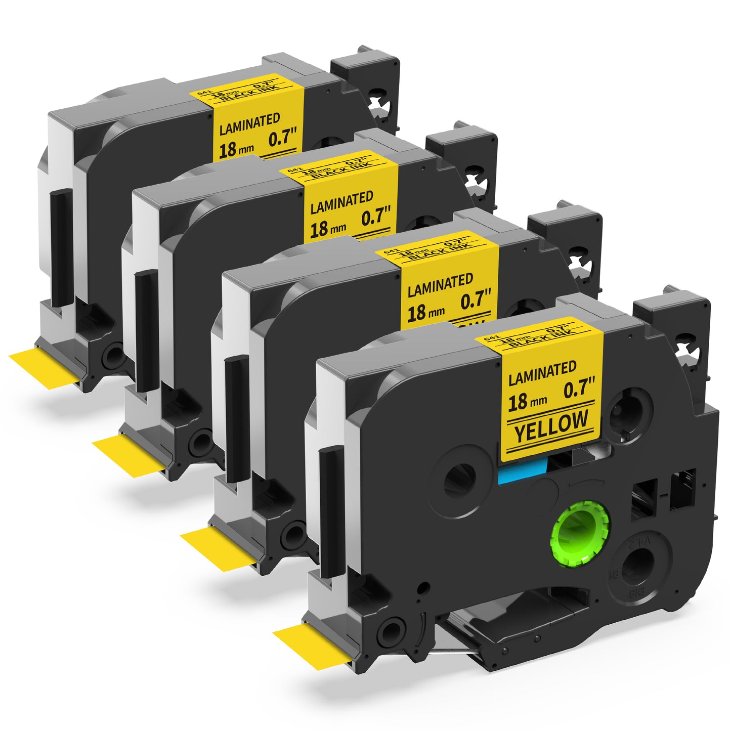 Wonfoucs TZe-641 18mm 0.7 Laminated Yellow TZ Tape Replacement for Brother TZe-641 TZe641 P Touch Label Tape Work with Brother Label Maker PTD600 PT-D610BT PT-D410 PTD400 PT-1830, 3/4 Inch, 4-Pack